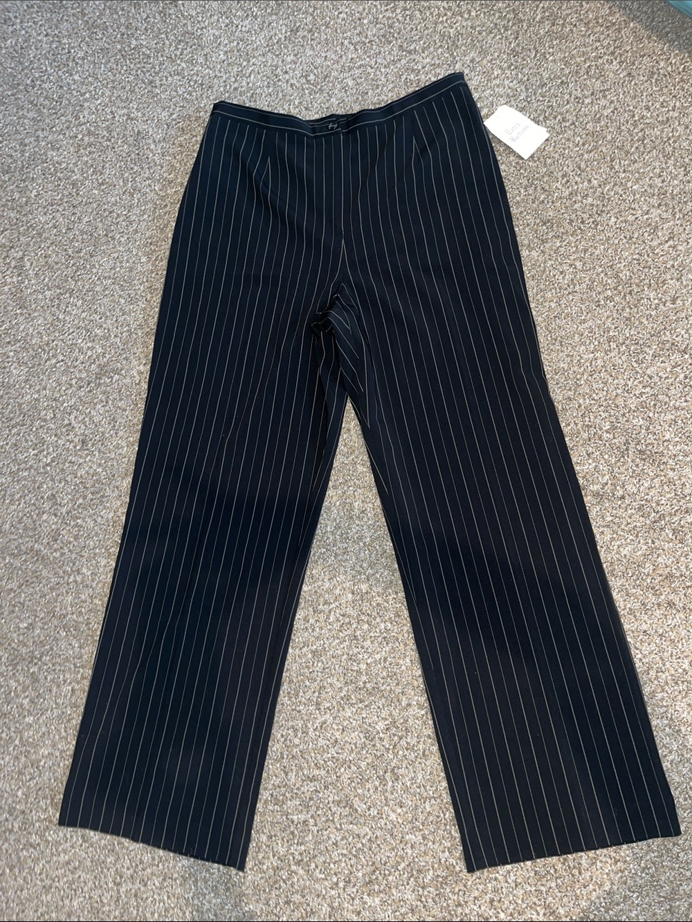 JM COLLECTION Black with White Pinstripe Wide Leg Pants